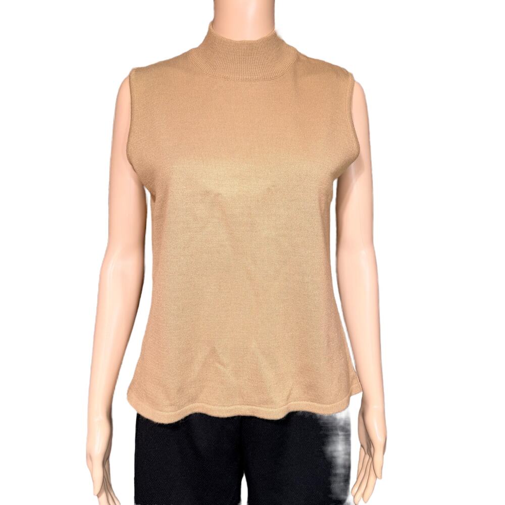 Sag Harbor Womens Sweater Mock Neck Pullover Sleeveless Tank Top Tan Size 14P